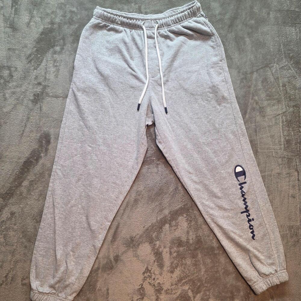 Champion Pajama Pants Mens M Gray Jersey Sleepwear Jogger Drawstring Logo Lounge
